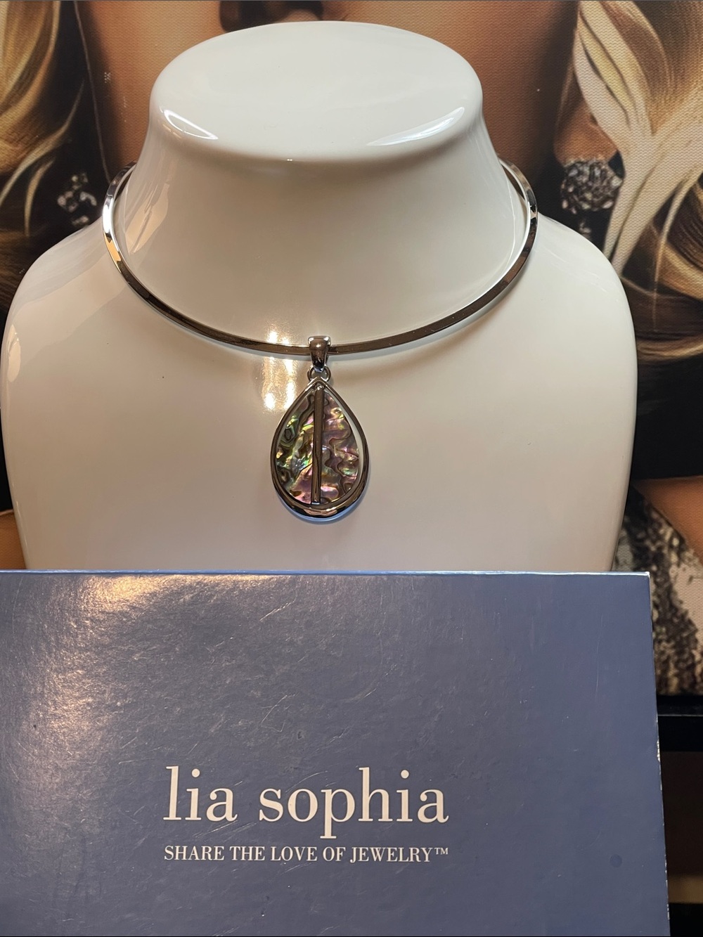 Lia Sophia Iridescent Abalone Teardrop Pendant Necklace